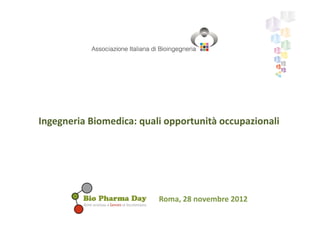 Ingegneria Biomedica: quali opportunità occupazionali




                          Roma, 28 novembre 2012
 