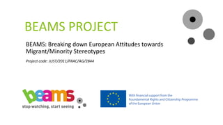 BEAMS PROJECT
BEAMS: Breaking down European Attitudes towards
Migrant/Minority Stereotypes
Project code: JUST/2011/FRAC/AG/2844
 