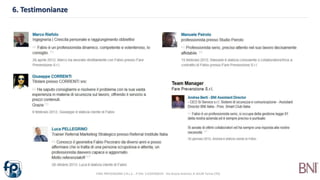 6. Testimonianze
FARE PREVENZIONE S.R.L.S. - P.IVA: 11229760019 - Via Orazio Antinori, 8 10128 Torino (TO)
 