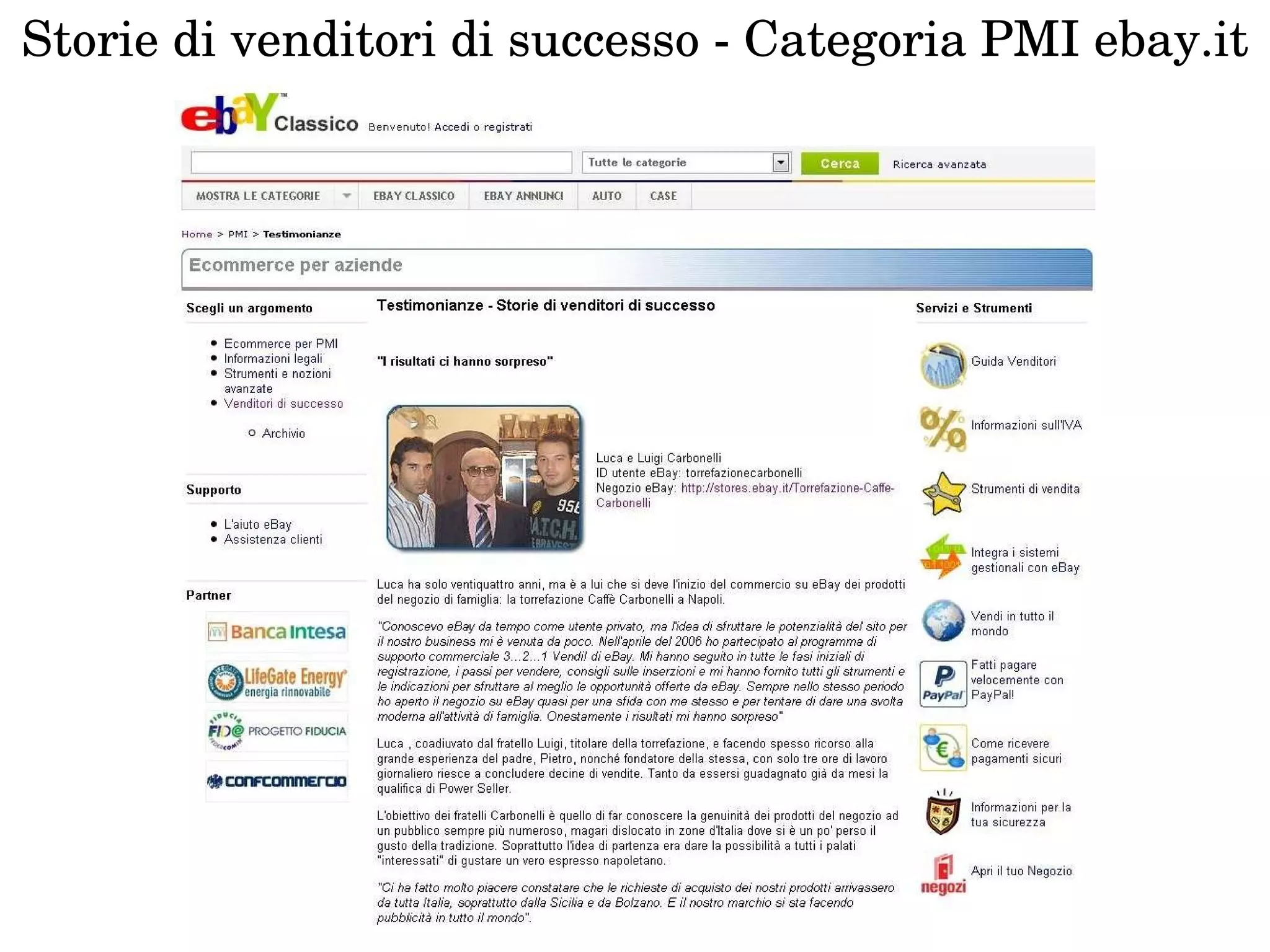 Storie di venditori di successo - Categoria PMI ebay.it 