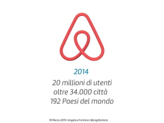 18 Marzo 2015 | Angelica Fontana | @angefontana
20 millioni di utenti
oltre 34.000 città
192 Paesi del mondo
2014
 