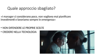 CORPORATE PRESENTATION 2015 WWW.COMMITSOFTWARE.IT
Quale approccio sbagliato?
«I manager ci considerano poco, non vogliono mai pianificare
investimenti e lavoriamo sempre in emergenza»
• NON DIFENDERE LE PROPRIE SCELTE
• CREDERE NELLA TECNOLOGIA
 