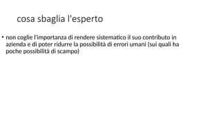 CORPORATE PRESENTATION 2015 WWW.COMMITSOFTWARE.IT
cosa sbaglia l'esperto
• non coglie l'importanza di rendere sistematico il suo contributo in
azienda e di poter ridurre la possibilità di errori umani (sui quali ha
poche possibilità di scampo)
 
