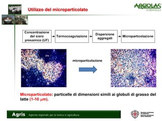 Utilizzo del microparticolato
microparticolazione
Microparticolato: particelle di dimensioni simili ai globuli di grasso del
latte (1-10 m).
 