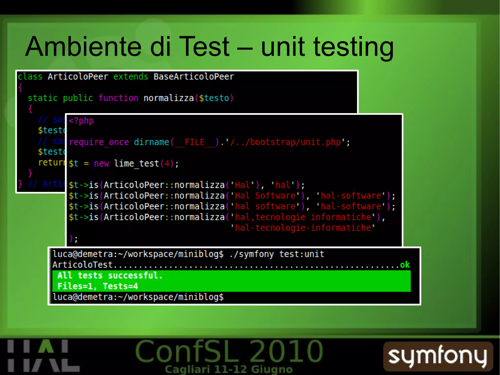Perché usare Symfony (continua) TEST DRIVEN DEVELOPMENT DON'T REPEAT YOURSELF DRY KISS KEEP IT SIMPLE STUPID MVC MODEL VIEW CONTROLLER 