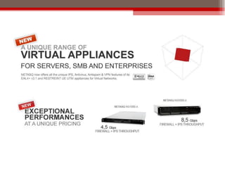 Gestione tramite captive portal di utenti di dominio oppure ospiti che vengono autorizzati dall’ammi-nistratore del firewall previa compilazione di un form web.Ottimizzazione della banda tramite regole di qos customizzabili  per utente e per interfaccia (incluse VPN).