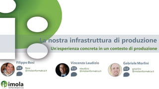 La nostra infrastruttura di produzione
Un’esperienza concreta in un contesto di produzione
Filippo Bosi
fbosi
@imolainform...