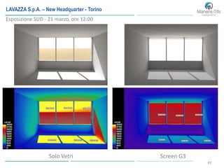 41
Stato di fatto
Solo Vetri Screen G3
Esposizione SUD - 21 marzo, ore 12:00
LAVAZZA S.p.A. – New Headquarter - Torino
 