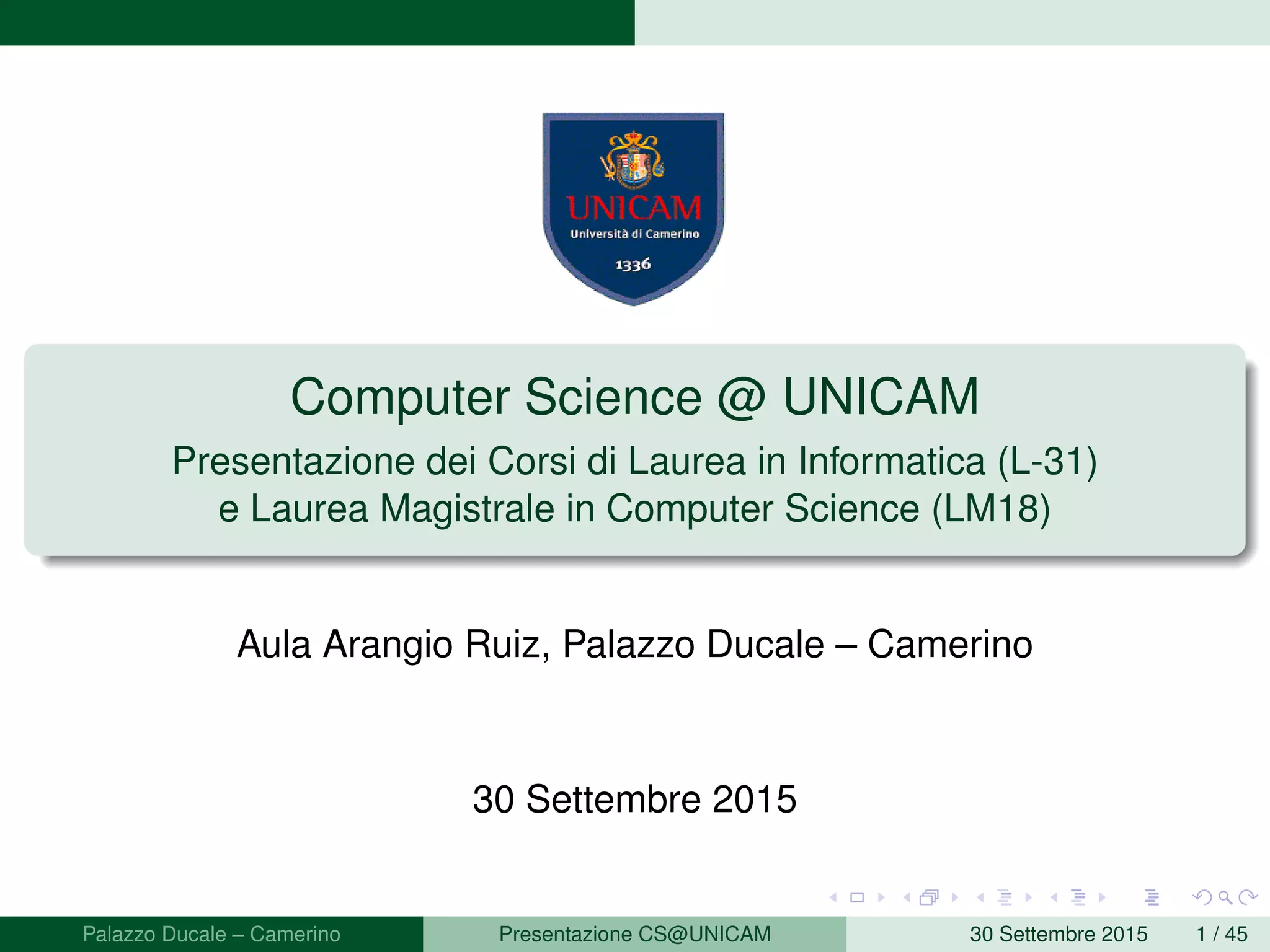 Presentazione corsi di Informatica UniCam | PDF