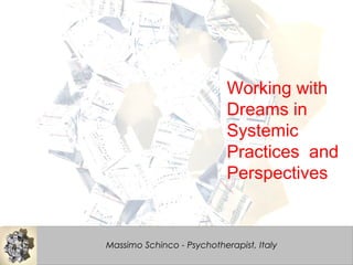 water
dreams
music
Working with
Dreams in
Systemic
Practices and
Perspectives
Massimo Schinco - Psychotherapist, Italy
 