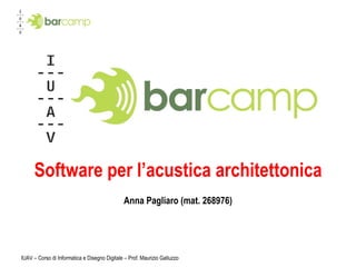 Software per l’acustica architettonica Anna Pagliaro (mat. 268976) IUAV – Corso di Informatica e Disegno Digitale – Prof. Maurizio Galluzzo 