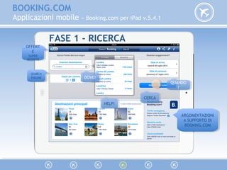 BOOKING.COM
Applicazioni mobile » Booking.com per iPad v.5.4.1
FASE 1 - RICERCA
OFFERT
E
SUPER
SEGRETE
OFFERT
E
SUPER
SEGRETE
SEARCH
ENGINE
SEARCH
ENGINE DOVE?DOVE?
QUANDO
?
QUANDO
?
HELP!HELP!
ARGOMENTAZIONI
A SUPPORTO DI
BOOKING.COM
ARGOMENTAZIONI
A SUPPORTO DI
BOOKING.COM
CERCACERCA
 