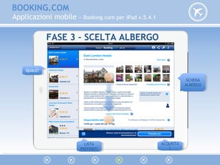 BOOKING.COM
Applicazioni mobile » Booking.com per iPad v.5.4.1
FASE 3 – SCELTA ALBERGO
QUALE?QUALE?
ACQUISTA
!
ACQUISTA
!
SCHEDA
ALBERGO
SCHEDA
ALBERGO
LISTA
PREFERITI
LISTA
PREFERITI
 