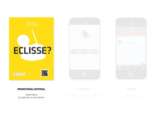 giocatori. Le stanze sono tutte tema-
tiche, immaginando per ognuna
di esse un utente che rispecchia
le caratteristiche di un ipotetico
professionista o neolaureato uscente
da uno dei 4 corsi di laurea della
facoltà del design del Politecnico
di Milano.I giocatori , che dovranno
rispondere ad una serie di domande
per ogni luogo che incontrano, dovranno
cercare di dare le risposte corretta-
mente e nel minor tempo possibile
in modo da completare la loro stanza
prima degli altri.
Mobile learning
Academy
SCARICA L’APP E INIZIA IL GIOCO!
PROMOTIONAL MATERIAL
Teaser flyers
Qr code links to the website
WEBSITE
Countdown to the release of the game
Download App MLA
APP MLA
Registration
Invitation by request
 