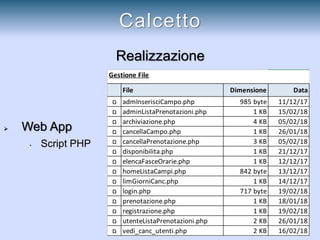 Realizzazione
 Web App
• Script PHP
Calcetto
 