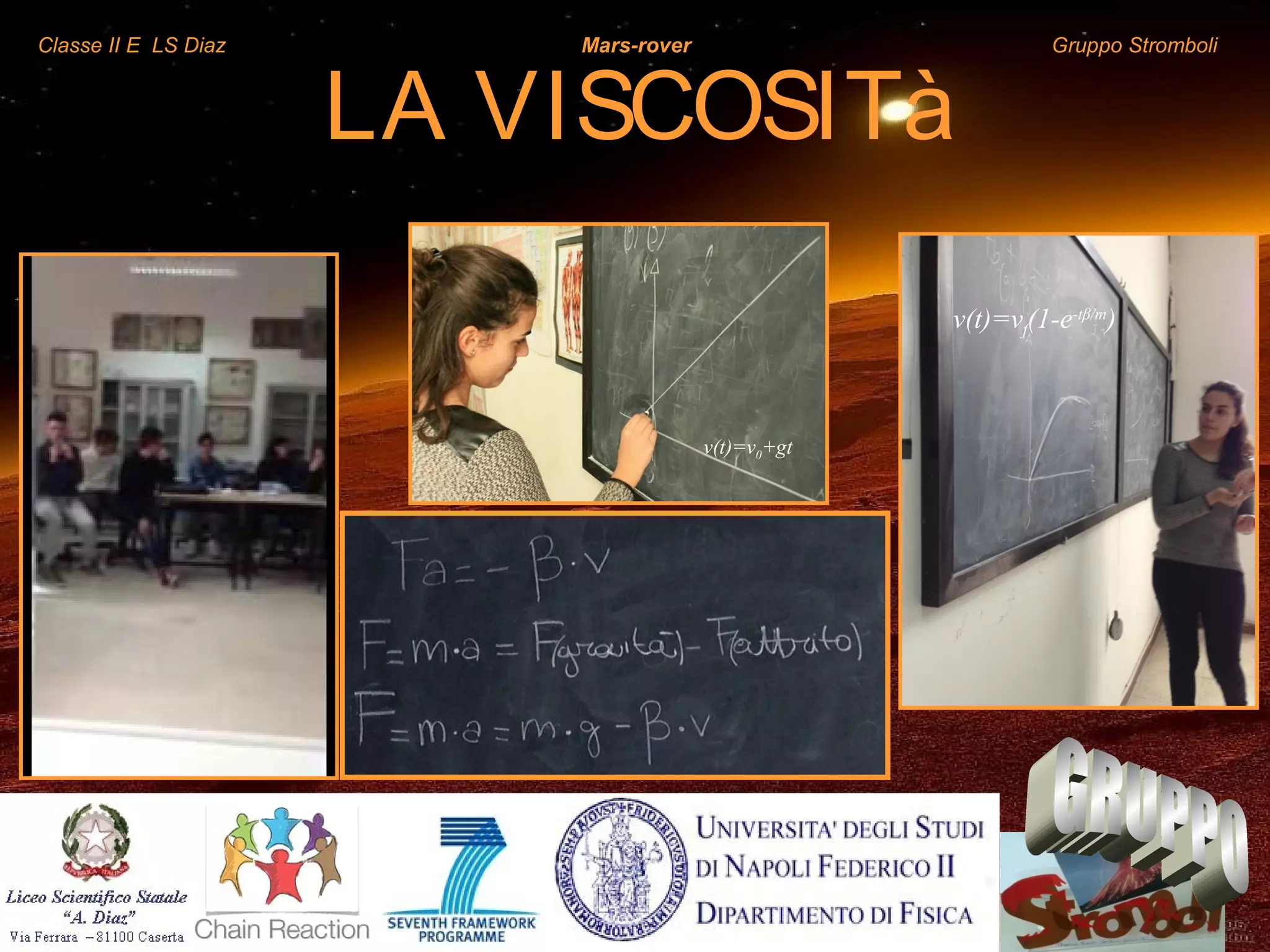 Classe II E LS Diaz Mars-rover Gruppo Stromboli
LA VISCOSITà
v(t)=v0+gt
v(t)=vf(1-e-tβ/m
)
 