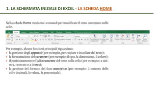 1. LA SCHERMATA INIZIALE DI EXCEL - LA SCHEDA HOME
 