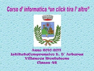 Anno 2010-2011  IstitutoComprensivo E. D’ Arborea  Villanova Monteleone Classe 4B Corso d’ informatica “un click tira l’ altro” 