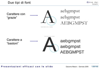 Carattere con “grazie” Carattere a “bastoni” Due tipi di font 7)  U   s o  d e i t e s t i 