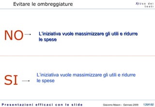 L’iniziativa vuole massimizzare gli utili e ridurre le spese L’iniziativa vuole massimizzare gli utili e ridurre le spese Evitare le ombreggiature 7)  U   s o  d e i t e s t i NO SI 