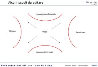 Frase Slogan Tecnicismi Linguaggio colloquiale Linguaggio formale Alcuni scogli da evitare 7)  U   s o  d e i t e s t i 