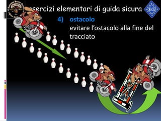 esercizi elementari di guida sicura
4) ostacolo
evitare l’ostacolo alla fine del
tracciato
 