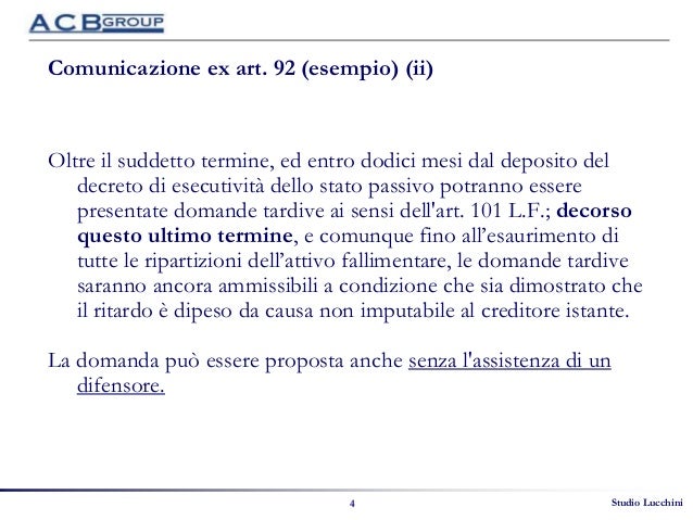 Lettera al curatore fallimentare
