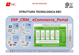 ERP_CRM_ eCommerce_Portal
STRUTTURA TECNOLOGICA EBC
E . B . C . s . r . l . V i a L o s a n n a , 2 6 - 2 0 1 5 4 M i l a n o i n f o @ e r p b i l l i n g c r m . e u
 