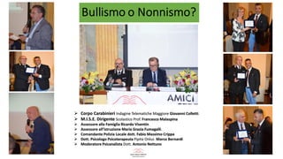  Corpo Carabinieri Indagine Telematiche Maggiore Giovanni Colletti.
 M.I.S.E. Dirigente Scolastico Prof. Francesco Malaspina
 Assessore alla Famiglia Ricardo Visentin
 Assessore all’istruzione Maria Grazia Fumagalli.
 Comandante Polizia Locale dott. Fabio Massimo Crippa
 Dott. Psicologo Psicoterapeuta Pipita Onlus Marco Bernardi
 Moderatore Psicanalista Dott. Antonio Nettuno
 