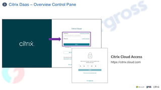 Citrix Daas – Overview Control Pane
3
Citrix Cloud Access
https://citrix.cloud.com
 
