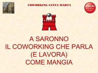 A SARONNO
IL COWORKING CHE PARLA
(E LAVORA)
COME MANGIA
COWORKING SANTA MARTA
 