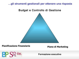 Budget e Controllo di Gestione Pianificazione Finanziaria Piano di Marketing … gli strumenti gestionali per ottenere una risposta 