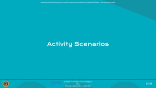 Activity Scenarios
29/84
SmartPark: un parcheggio veloce ed intelligente
Team 1
Mercoledì 9 febbraio 2022 - a.a. 2021/2022
Presentazione ﬁnale del progetto per il corso di Interazione Uomo Macchina e Usabilità del Software – prof.ssa Giuliana Vitiello
 