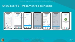 Presentazione ﬁnale del progetto per il corso di Interazione Uomo Macchina e Usabilità del Software – prof.ssa Giuliana Vitiello
56/84
SmartPark: un parcheggio veloce ed intelligente
Team 1
Mercoledì 9 febbraio 2022 - a.a. 2021/2022
Storyboard 3 - Pagamento parcheggio
 