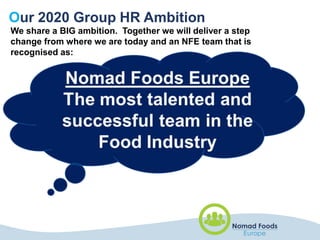 Our 2020 Group HR Ambition
We share a BIG ambition. Together we will deliver a step
change from where we are today and an NFE team that is
recognised as:
 