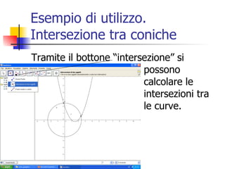 Esempio di utilizzo. Intersezione tra coniche Tramite il bottone “intersezione” si  possono  calcolare le  intersezioni tra  le curve.  