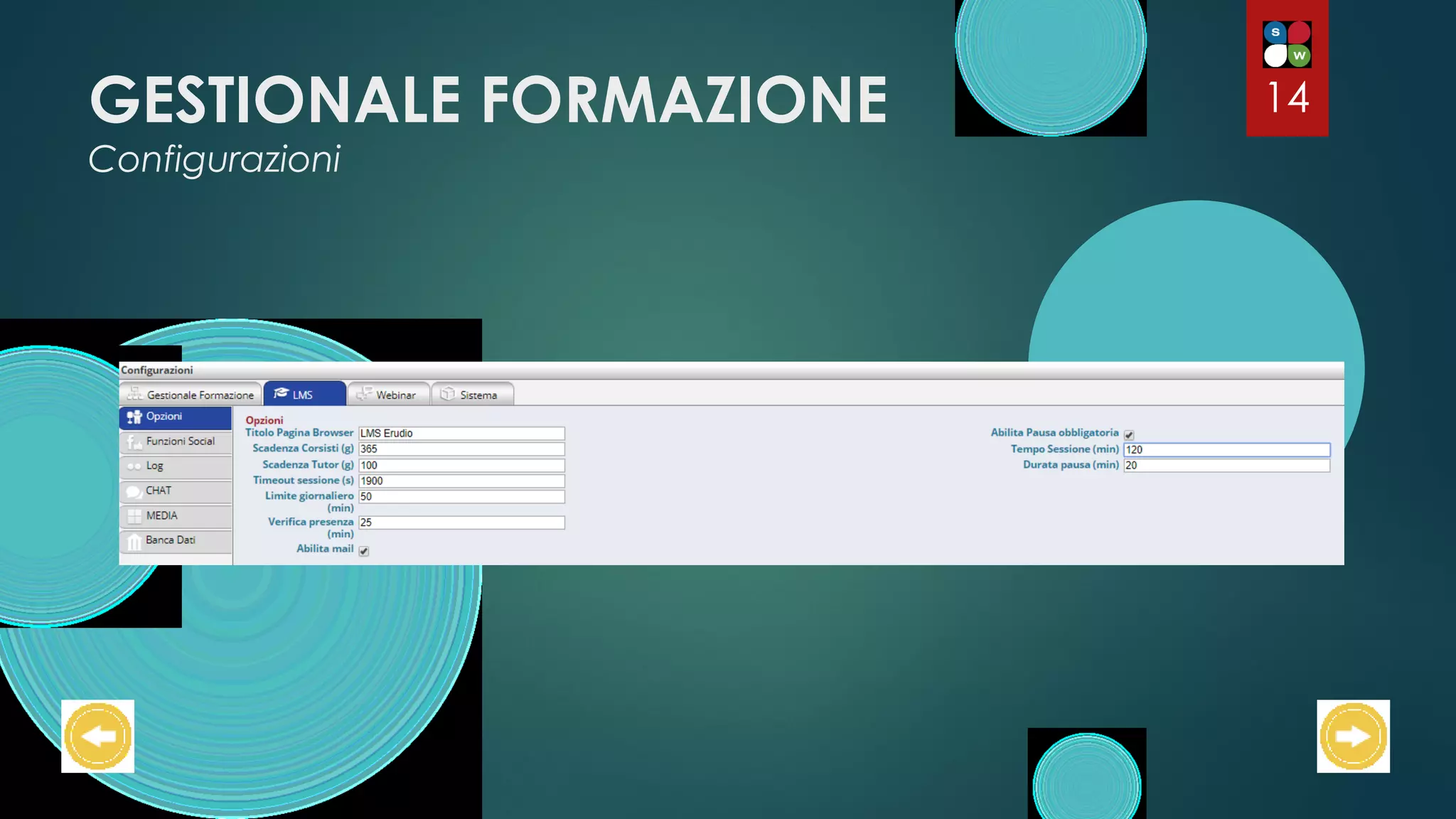 GESTIONALE FORMAZIONE
Configurazioni
14
 