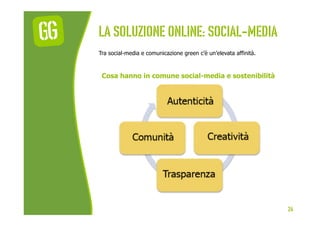 La soluzione online: social-media
Tra social-media e comunicazione green c’è un’elevata affinità.



 Cosa hanno in comune...