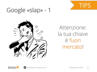 #GlobalSummitMD 11@grabbiosi | @borasocom
Google «slap» - 1
Attenzione:
la tua chiave
è fuori
mercato!
 