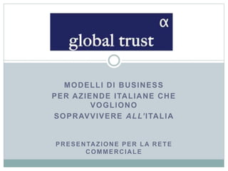 MODELLI DI BUSINESS
PER AZIENDE ITALIANE CHE
VOGLIONO
SOPRAVVIVERE ALL’ITALIA
PRESENTAZIONE PER LA RETE
COMMERCIALE
 