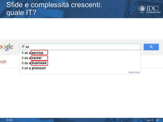 Sfide e complessità crescenti:
quale IT?




© IDC                            Jan-13   25
 