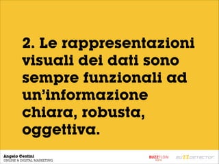 Angelo Centini
ONLINE & DIGITAL MARKETING
2. Le rappresentazioni
visuali dei dati sono
sempre funzionali ad
un’informazion...