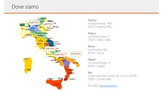 Padova
Via Vigonovese, 79/b
35127 – Padova (PD)
Milano
via Andrea Doria, 7
20124 – Milano (MI)
Roma
via Ostiense, 140
00154 – Roma
Napoli
via Santa Brigida, 51
80133 – Napoli
Bari
Corato Executive Center sp 231, Km 32,700
70033 – Corato (BA)
Sito WEB: www.keytech.srl
Dove siamo
 