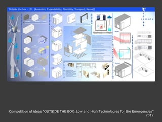 Competition of ideas “OUTSIDE THE BOX_Low and High Technologies for the Emergencies”
                                                                               2012
 