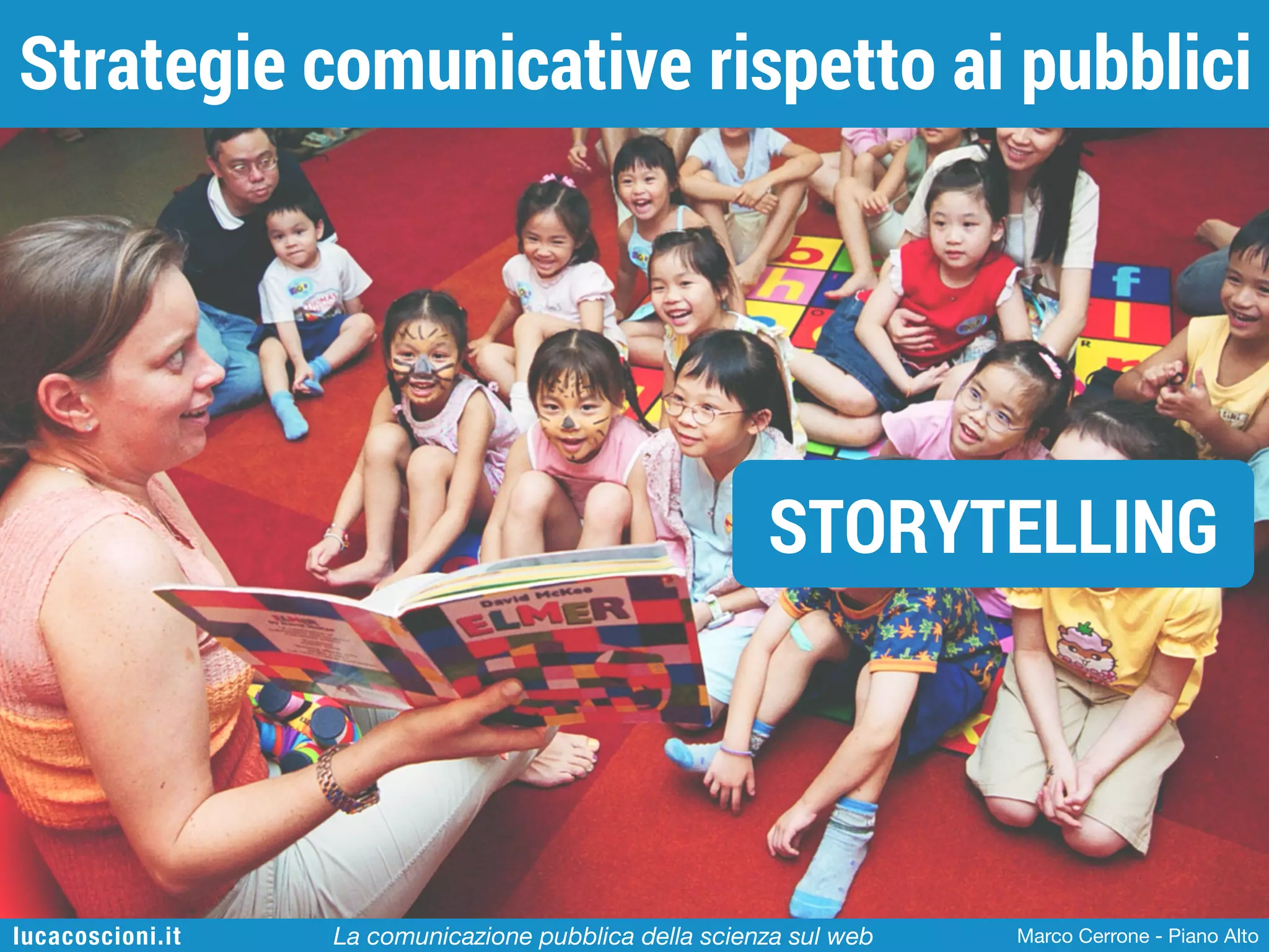 Strategie comunicative rispetto ai pubblici

STORYTELLING

lucacoscioni.it

La comunicazione pubblica della scienza sul web

Marco Cerrone - Piano Alto

 