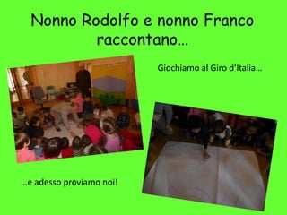 Nonno Rodolfo e nonno Franco
raccontano…
Giochiamo al Giro d’Italia…
…e adesso proviamo noi!
 