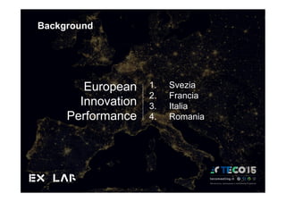 Background
European
Innovation
Performance
1. Svezia
2. Francia
3. Italia
4. Romania