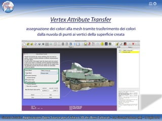 assegnazione dei colori alla mesh tramite trasferimento dei colori
dalla nuvola di punti ai vertici della superficie creata
 