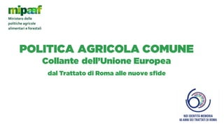 POLITICA AGRICOLA COMUNE
Collante dell’Unione Europea
dal Trattato di Roma alle nuove sfide
 