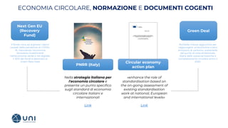 ECONOMIA CIRCOLARE, NORMAZIONE E DOCUMENTI COGENTI
Next Gen EU
(Recovery
Fund)
Circular economy
action plan
«enhance the r...